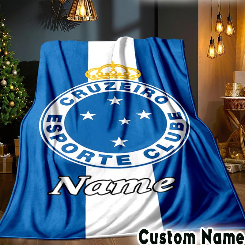 Custom Name Cruzeiro FC Crest Throws Blanket Flannel Blankets for Couch Bed Gifts for Men Women Picnic blanket Christmas fan gifts