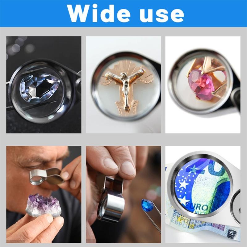 Jeweller Loupe Folding Magnifying Jewelry Eye Magnifier With LED Light Illuminated LED Currency Detecting/Jewlers 40X