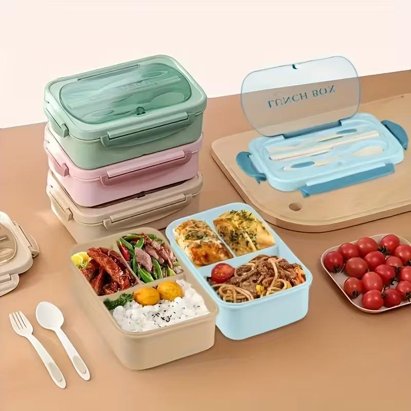Leak-proof Lunchbox with Cutlery, Microwave-safe, with Compartments. Ideal for School, Work and Outdoor Meals. Back-to-school Season less