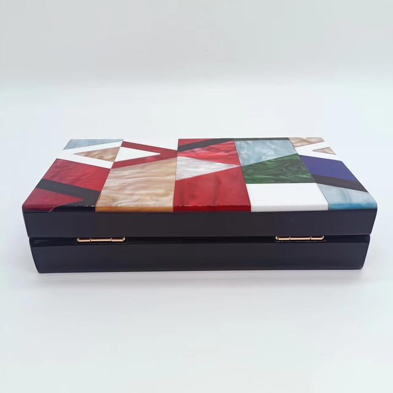 New Acrylic Evening Bag Multicolor Plaid Patchwork Clutch Purse Elegant Lady Handbag Party Prom Chain Crossbody Bags Mini Wallet