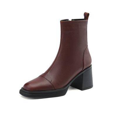 Зимние ботинки из коровьей кожи на среднем каблуке с круглым носком на платформе, женские ботильоны на молнии