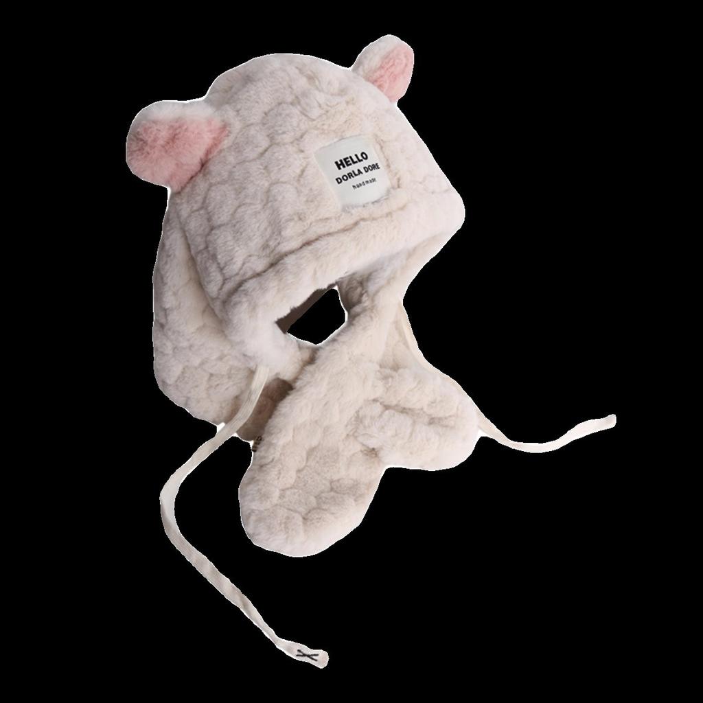 Плюшевая шапка-шарф с мишкой, женская осенне-зимняя утолщенная теплая защита ушей для верховой езды, показывает маленькое лицо