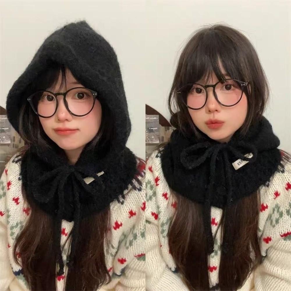 Drawstring Winter Hat Warm Hooded Scarf Cap Fashion Neckerchief Hat Women Girl