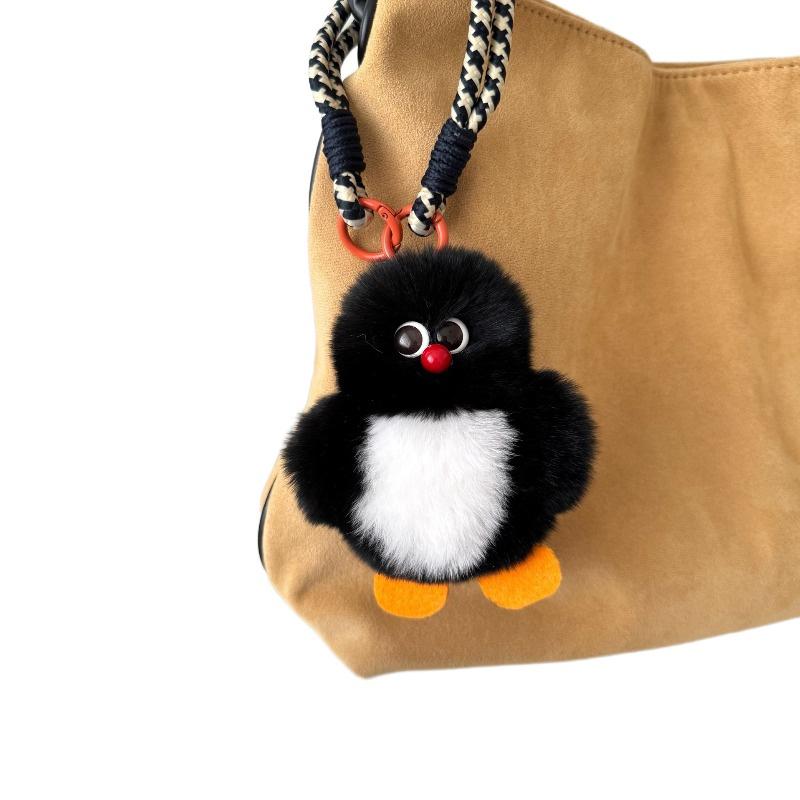 Real Fur Lovely Penguin Plush Keychain Cute Penguin Doll Backpack Pendant Creative Animal Key Chain Girls Women Bag Accessories