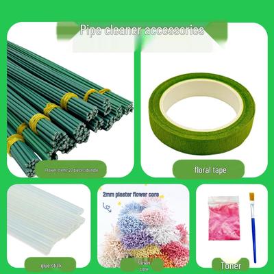 Набор для поделок из синельной проволоки: Тычинка, Кисточка, Помпон, Флористическая лента и Клеевые стержни