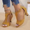SIZE: 45 Heeled Sandals Women 2024 New Simple Back Zipper Fishmouth High Heels Women Shoes Summer Fashion Stiletto Women Sandals