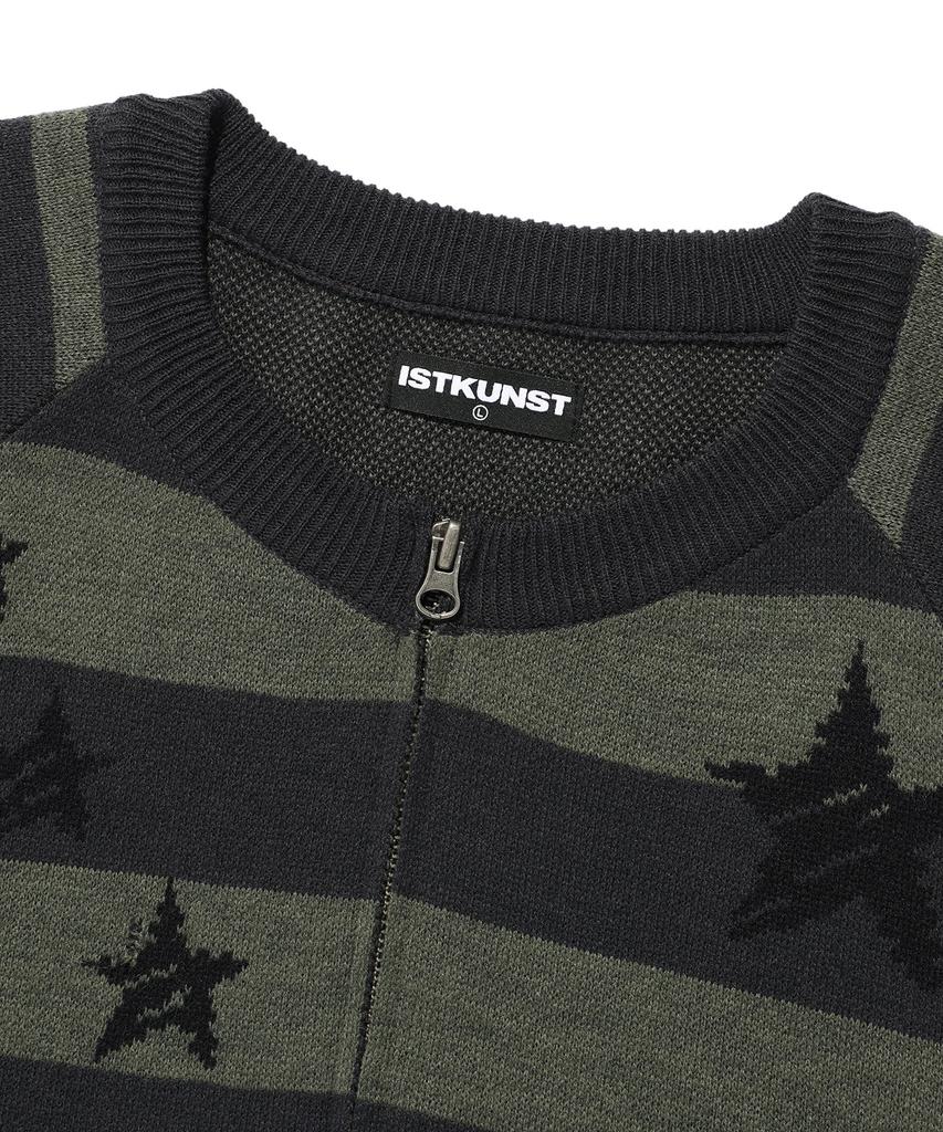 ISTKUNST Star Stripe Raglan Knit Zip Up_Charcoal(Ik2Ffmk685A)