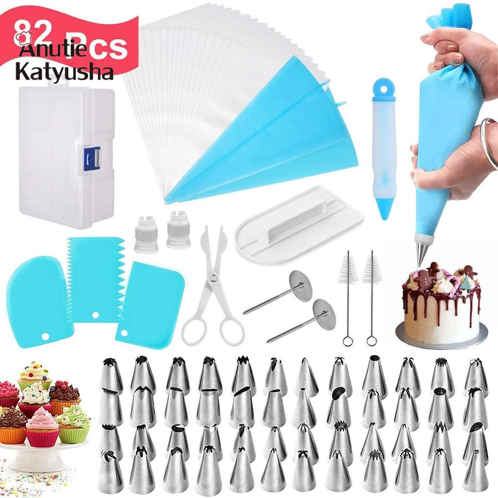 82pcs/sets Cream Cake Decorating Pastry Baking Accessories Nozzle Stainless Decorating Mouth Cream Scraper Cake Baking Tools