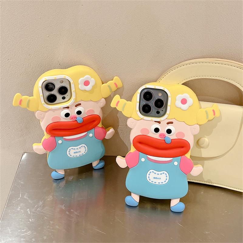 Корейский милый забавный мультяшный 3d чехол для телефона с сосисками для девочек для Iphone 14 13 12 11 Pro Max с милыми косами, противоударный мягкий чехол
