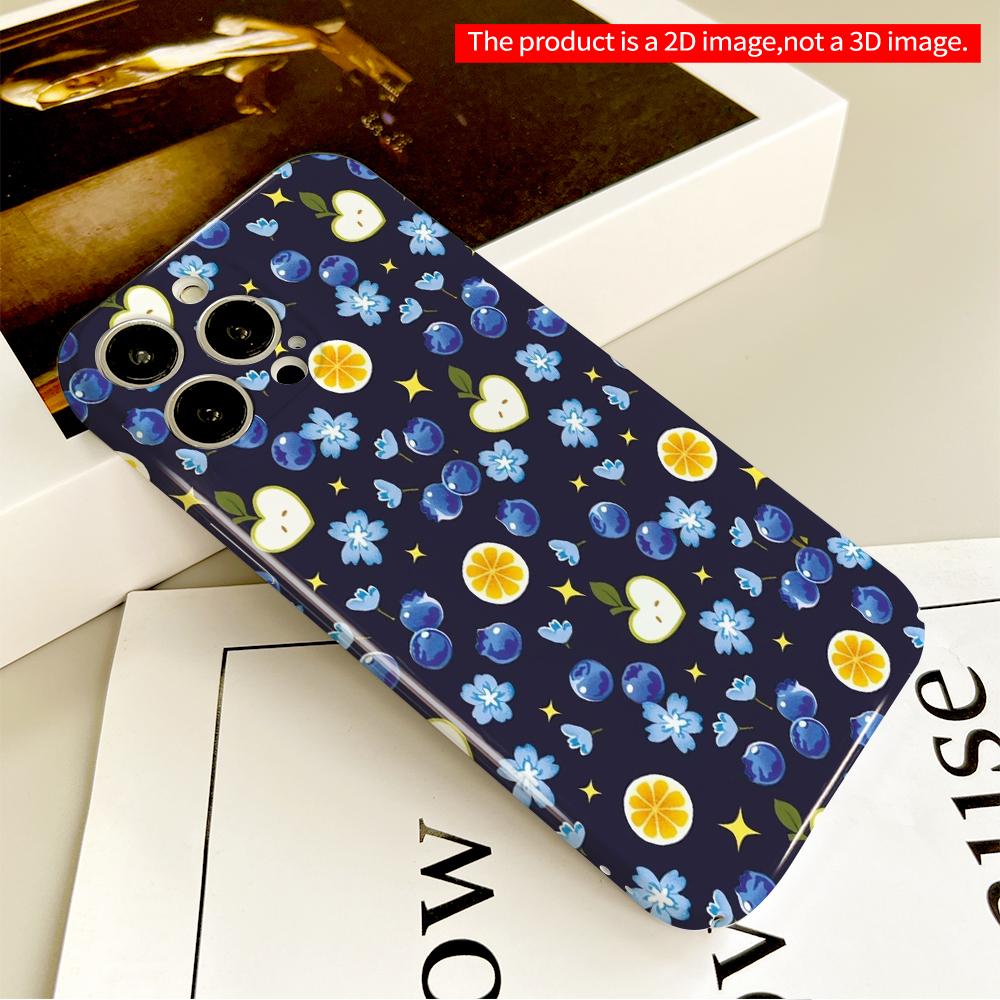 Blue Berry & Citrus Floral Pattern Phone Case All inclusive film hard phone case, compatible with iPhone 18 Pro Max 17 16 15 14 13 12 11