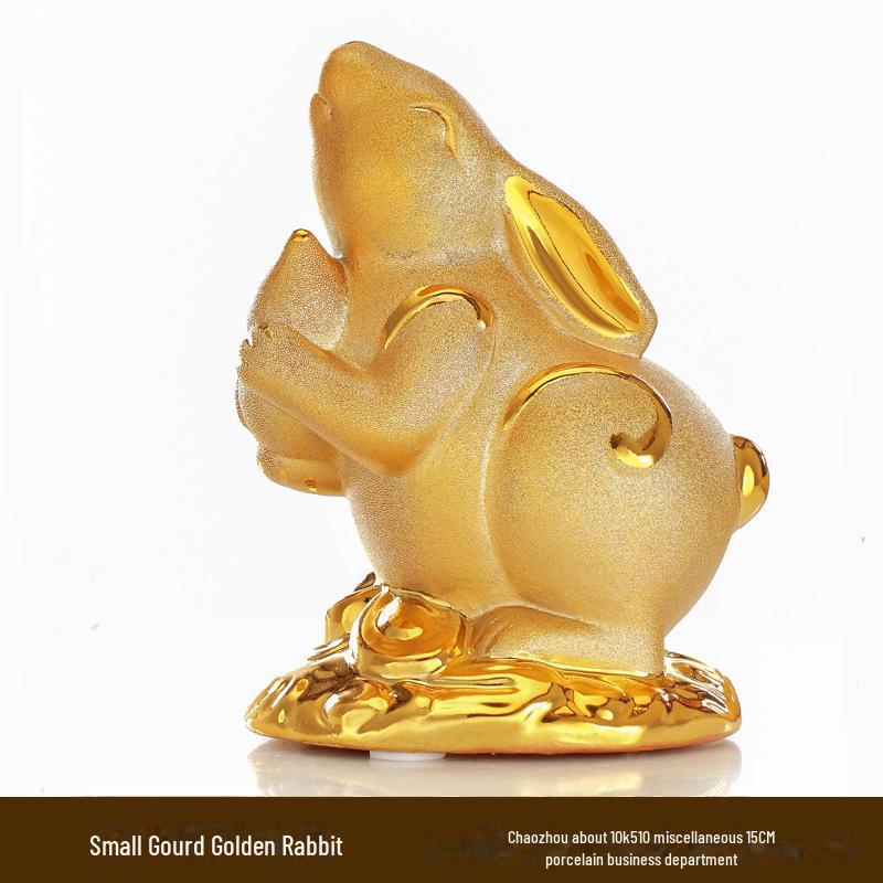 Керамическая копилка с золотым кроликом на удачу - креативный подарок и украшение для дома