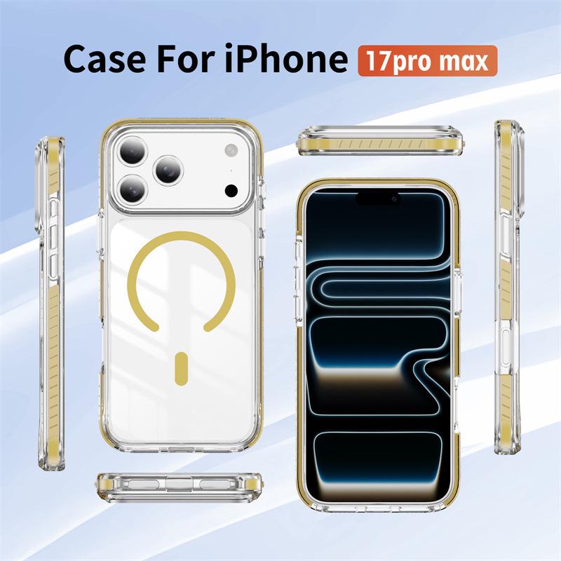 Магнитный чехол Crystal Shield со полосками для iPhone 17 Pro Max, Совместим с магнитным кольцом Apple 16/15 и 14/13