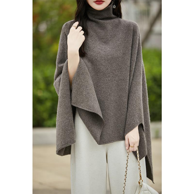 Spring Autumn Wool High Neck Shawl Women's Medium-Length Korean Version of Sleeveless Casual Pullover Wool Cape Jacket
