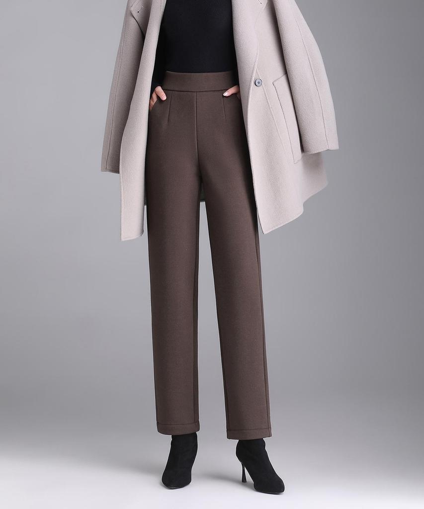 Женские черные кашемировые брюки с флисовой подкладкой, с высокой посадкой и широкими штанинами: Похудение, Универсальный, Зимняя повседневная одежда