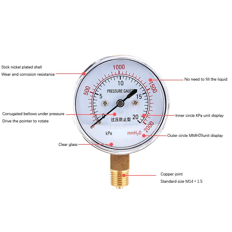 Capsule Pressure Gauge YE-60 Overpressure Prevention Micro Pressure Gauge 0-40kpa Hydraulic Pressure Kilopascal Meter