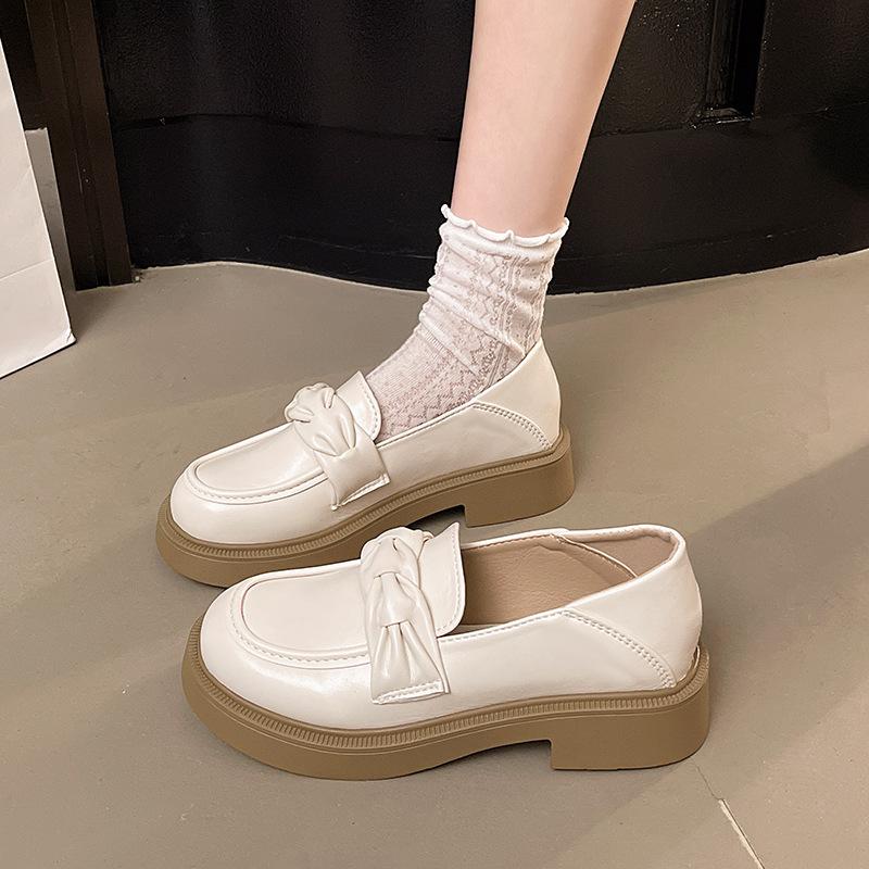 Round Head Platform Loafer Single Shoes Women's College Style Jk Small Leather Shoes Versatile British 2025 New One-pedal Trendy Single Shoes