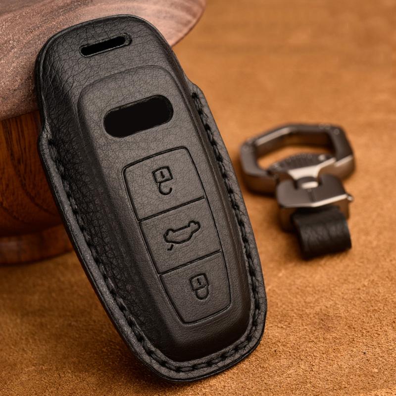 Leather Car Key Case Cover Fob For A3 A4 B9 A6 C8 A7 S7 4K A8 D5 S8 Q7 Q8 SQ8 E-tron 2018 2019 2020 2021 Auto Accessories