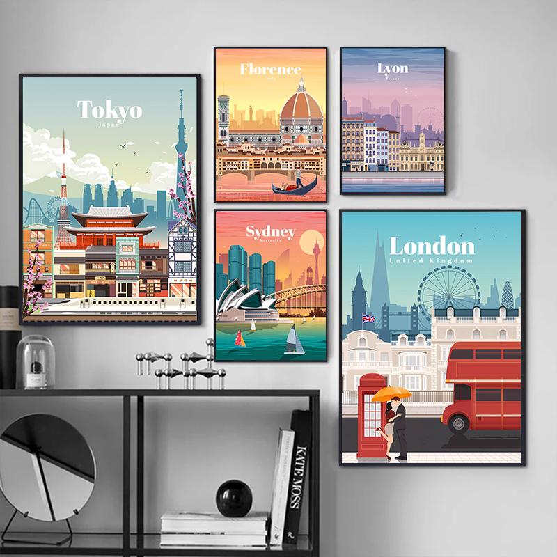 Nordic City Posters Paris London Tokyo Famous Cities Wall Art Canvas Painting Living Room Decorative Paints Picture Home Decor