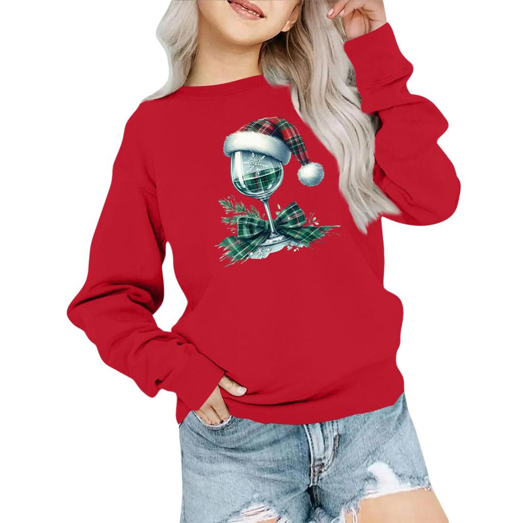 Kids' Fashion Loose-Fit Casual Long-Sleeve Christmas Print Oversized Crewneck Sweatshirt