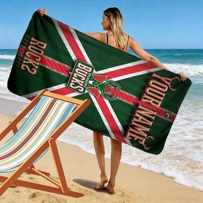 Name Custom Milwaukee Bucks Print Beach Towel, Large Soft Quick Dry Towel for Beach Camping Swimming