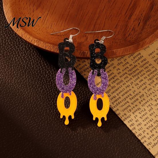 Atmospheric Holiday Celebration Jewelry 1 Pair Glitter Halloween BOO Earrings, Sparkly Acrylic Black Purple Orange Boo Letter Earrings Dangle Drop for