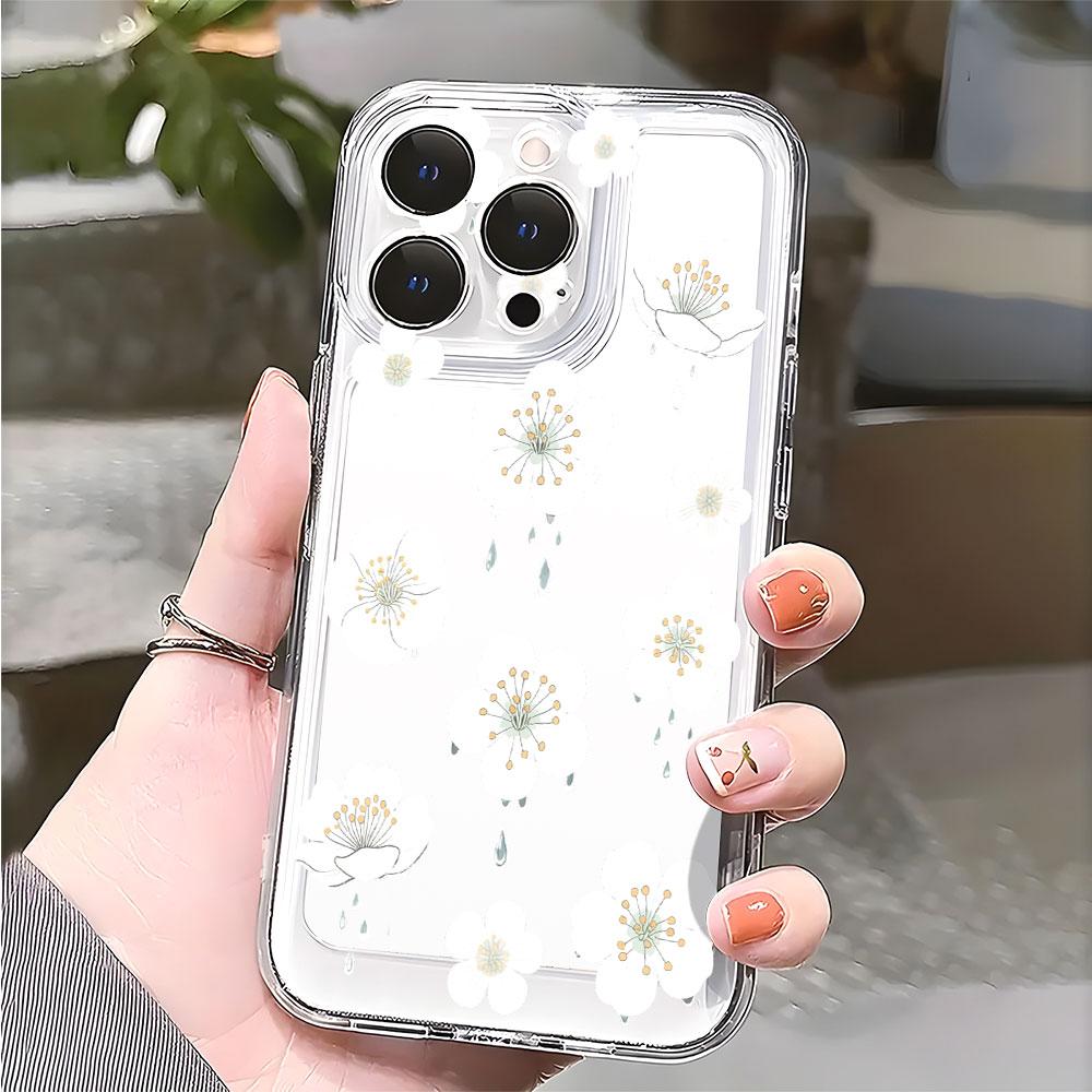 Белые Цветы с Блеском Росы Чехол для Телефона для IPhone 14 15 16 13 12 11 17 Pro Max 12 13 Mini Мягкий Чехол