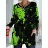 Women's Large Size Fluorescent Green Abstract Printed Long Sleeve T-Shirt Women's Loose Fashion Versatile Casual Top