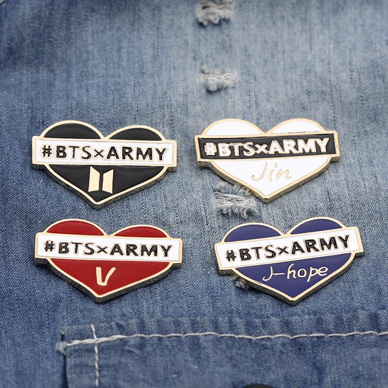 BTS Значки в форме сердца, Ретро-персонализированные броши с именем участника BTS, Значки для фанатов "ARMY" DIY