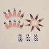 Cow-Stripes Long Almond Fake Nails INS Trendy Sweet Cool Patterns Nails for Manicure Lover Daily Home DIY