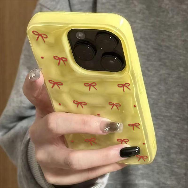Чехол для телефона с текстурой складок и узором из красных бантов для IPhone 17 Pro Max Air 16 Plus 15 14 13 12 11 Ударопрочный силиконовый бампер Чехол-обложка