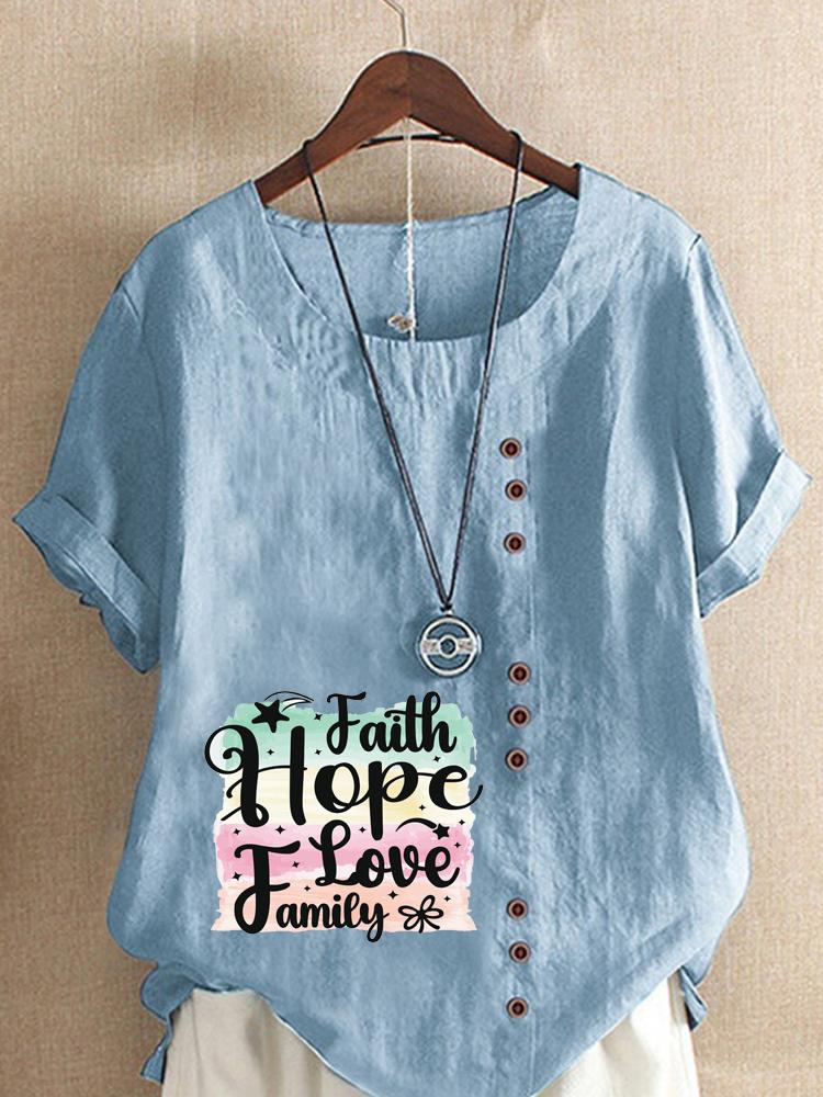 Women's Fashion Quotations with Letter Printing Round Neck Short Sleeve T-shirt Casual Cotton Linen Graphic Shirt Leisure Loose Summer Blouse Tops