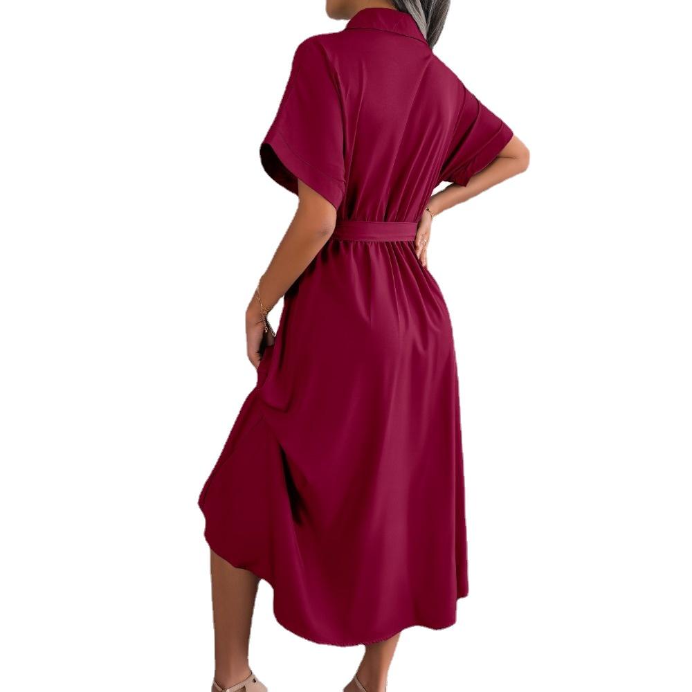 GMXIA Женская мода лето весна повседневные платья с короткими рукавами и лацканами с высокой талией
