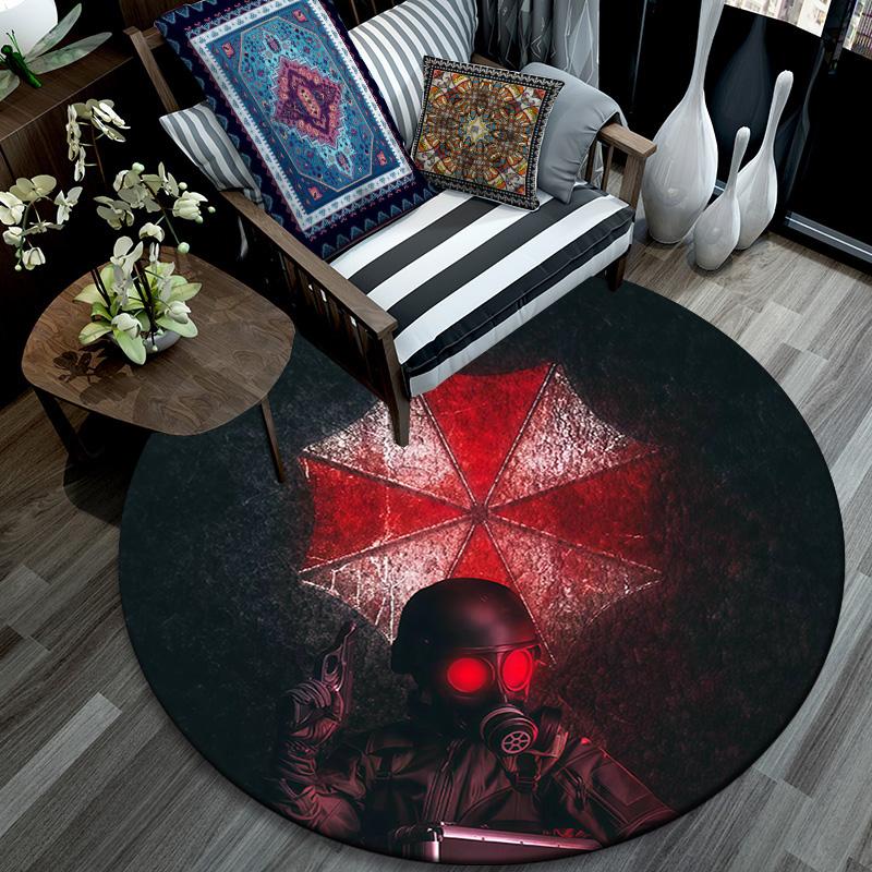 Resident Evil Round Area Rug,Carpet Rug for Living Room Bedroom Sofa Playroom Decor,Non-slip Floor Mat