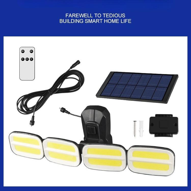 Солнечная настенная лампа с четырьмя головками, индукционная солнечная лампа для человеческого тела, вращающаяся уличная разделенная настенная лампа, садовая лампа