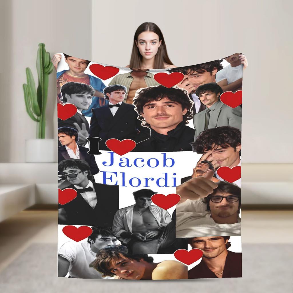 Jacob Elordi Actor Photo Collage Soft Warm Blankets Office Plush Throw Blanket Home Decor Flannel Bedspread Sofa Bed Cover