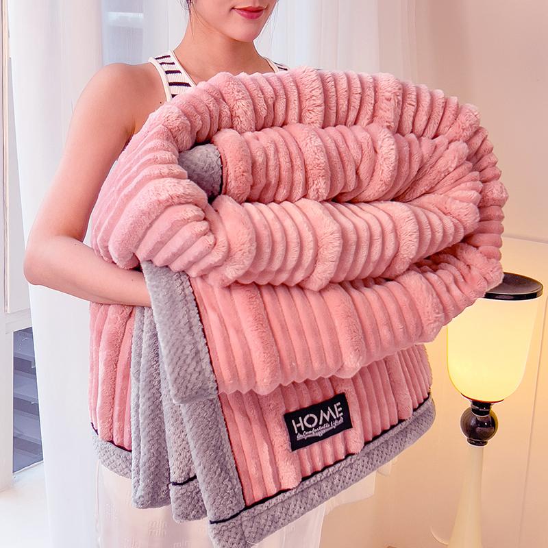 Имитация кролика Плюшевая полосатая согревающая диванная плед Осень Зима Теплота Постельные пледы Мягкий пушистый плед-накидка для сна Размер Queen