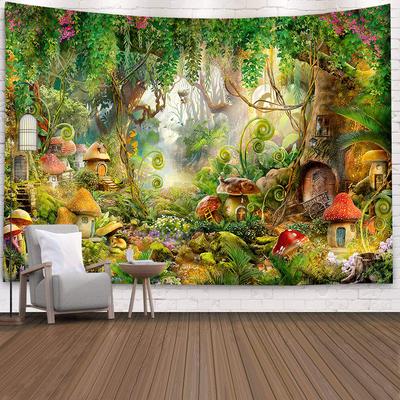 Гобелен на стену Сказочный лес Фэнтези Магический сад Гриб Эстетика Детская Спальня Гостиная Общежитие Декор для вечеринки