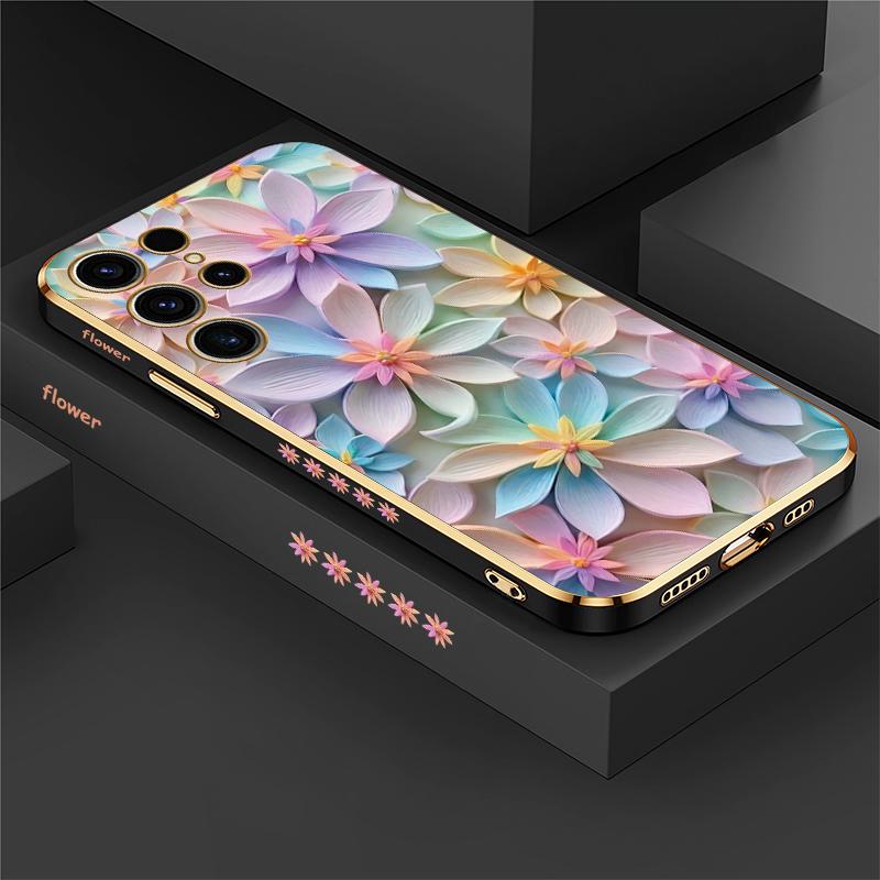 S25 Ультрамягкий силиконовый чехол для Samsung Galaxy S22 S21 S25 Plus S24 FE S24 Plus Ударопрочный с цветочным узором и покрытием