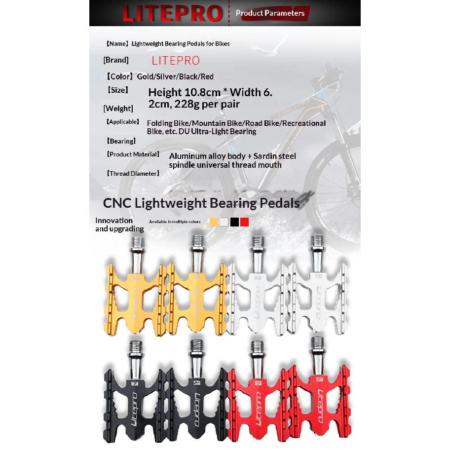 Litepro Lightweight Aluminum Alloy Bike Pedals Du Bearing Non Slip Pedal Pins Compatible With Folding Road Mountain Bikes Cyclin