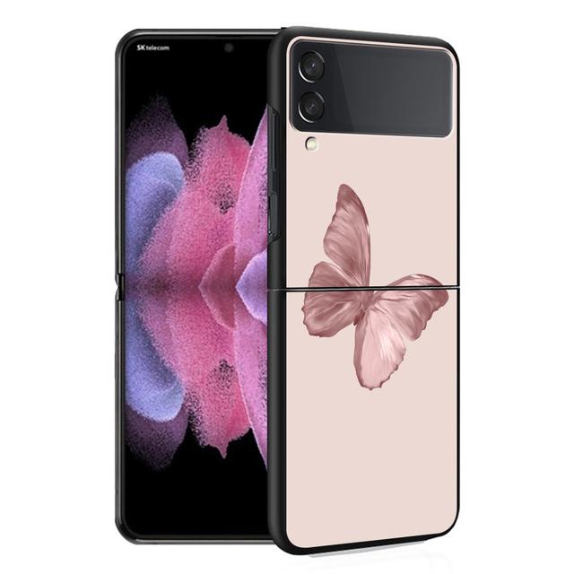Чехол Funda для Samsung Galaxy Z Flip 4 Z Flip 3 5g Zflip Zflip3 Flip4 Жесткий ПК Золото Розовая роза Блестящие сердечки Fundas Жесткий ПК