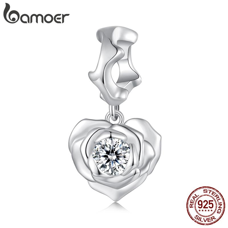 BAMOER Подлинное Серебро 925 Пробы Подвеска-Шарм Розовое Сердце Подходит для Оригинального Браслета Аксессуары для Украшений Своими Руками bamoer Цветочные Бусины
