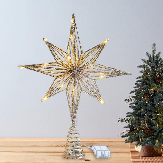 Рождественская елка, 3D, железная верхушка для елки, украшение в виде звезды со светодиодными огнями, праздничный декор, блестящая верхушка для рождественских елок в помещении и на улице