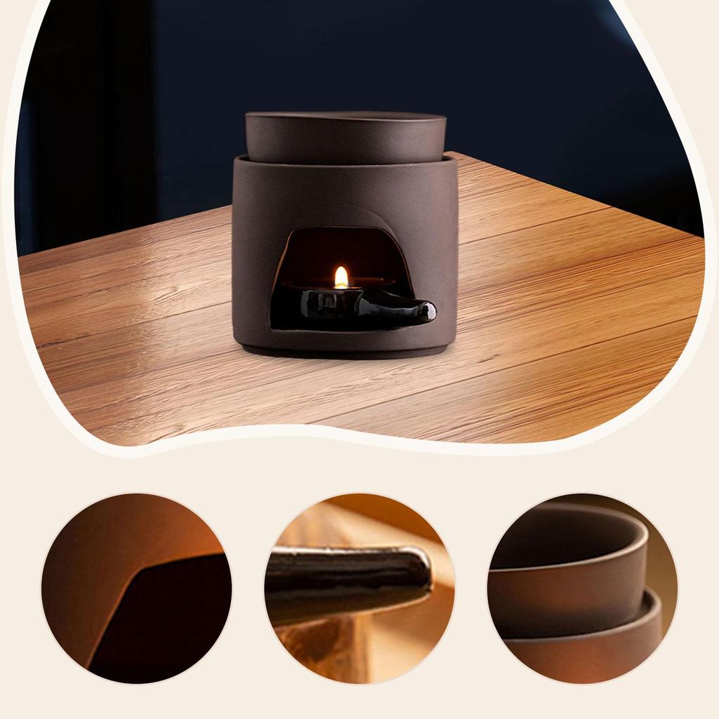 Purple Pottery Oil Burner Tealight Candle Holder Aroma Diffuser Desk Scented Candle Warmer for Home Yoga Meditation Room Decor