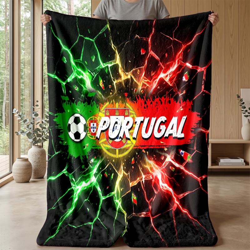 Portugal Football Printed Flannel Blanket Skin Friendly Warm Decorative Throw for Indoor Couch Bed Daily Use