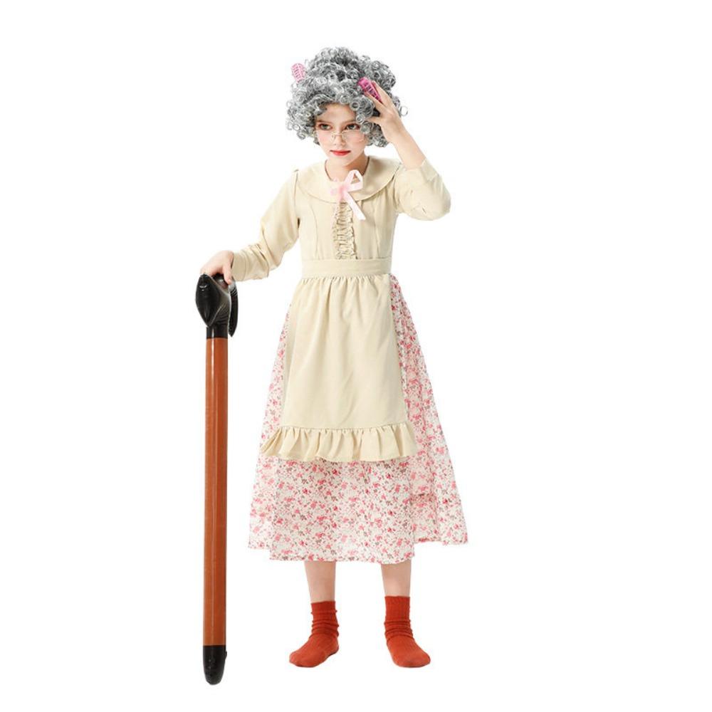 Kids Funny Grandma Floral Dress Cosplay Set, Creative Outfit for 100 Days of School Halloween Dress Up