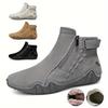 Men's Boots Large Size Fashion Zippered Slip-on Men's Shoes Upper Octopus Mid-top Rubber Sole Handmade Outdoor Boot Casual Walking Shoes