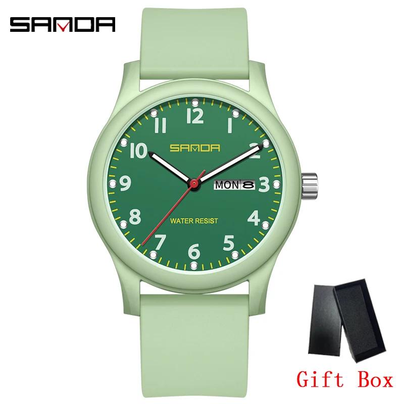 SANDA New Student Watch Fashion Unisex Watch TPU Strap Date Luminous Waterproof Wristwatch Casual Sports Ladies Watch
