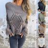 Женский свитер с круглым вырезом и длинным рукавом, ажурный дизайн, жаккардовый декор, вязаные топы, однотонный свободный покрой, повседневный свитер