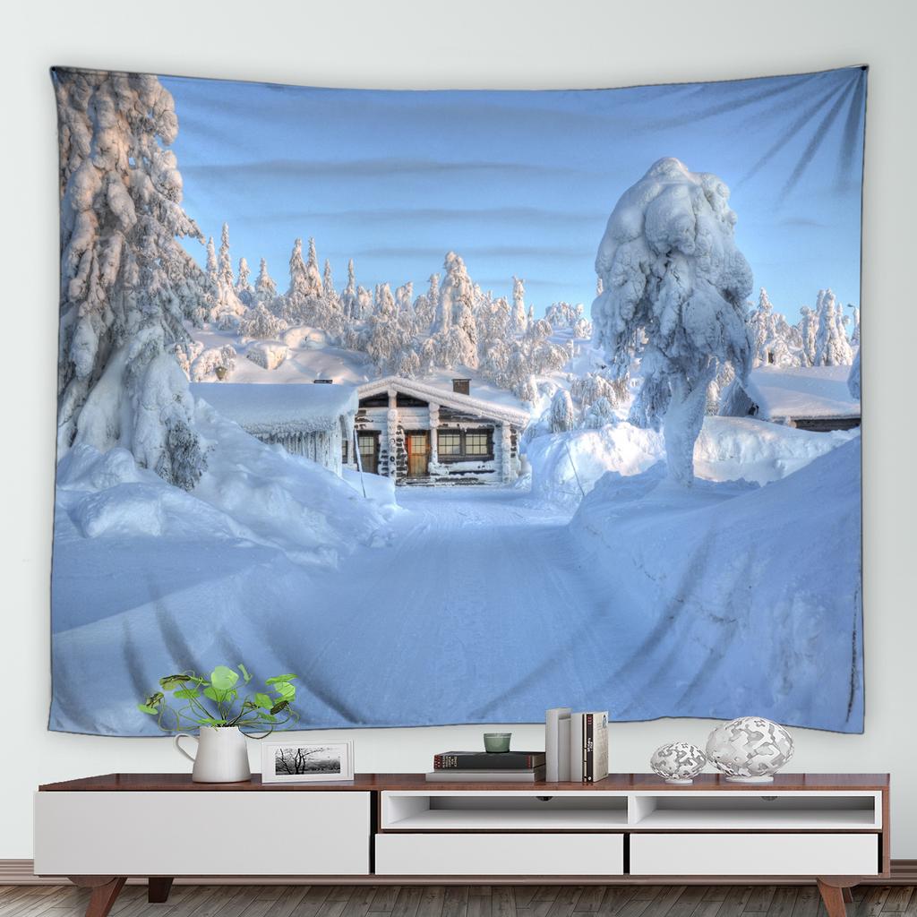 Зимний лес, снежный принт, гобелен с узором, домашняя спальня, гостиная, декор стен общежития, тканевый гобелен