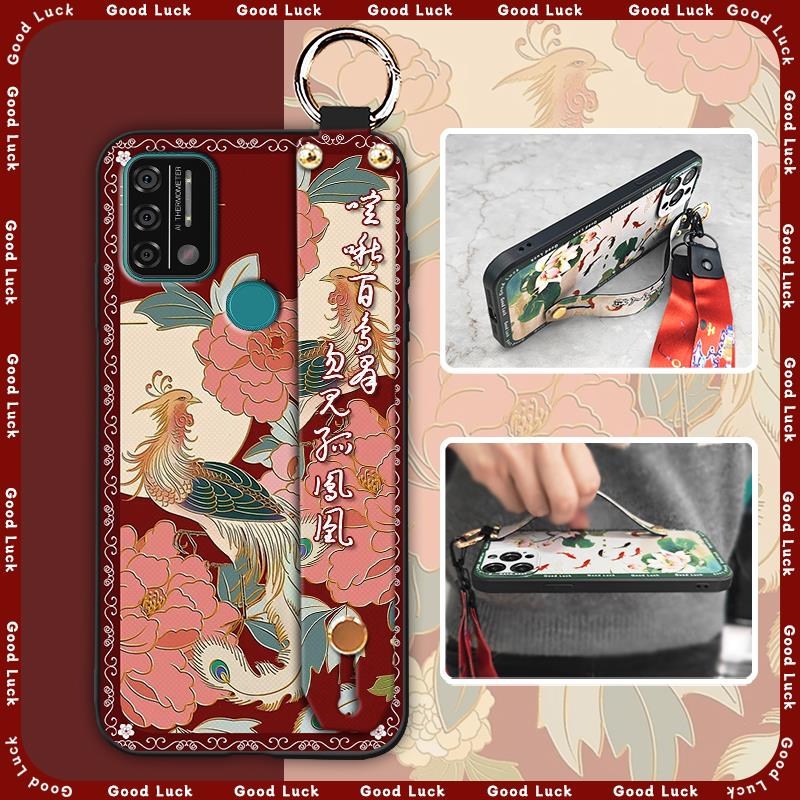 Anti-dust Ring Phone Case For UMIDIGI A9 Back Cover Soft case Durable For Mom Lanyard Chinese style Protective Wristband